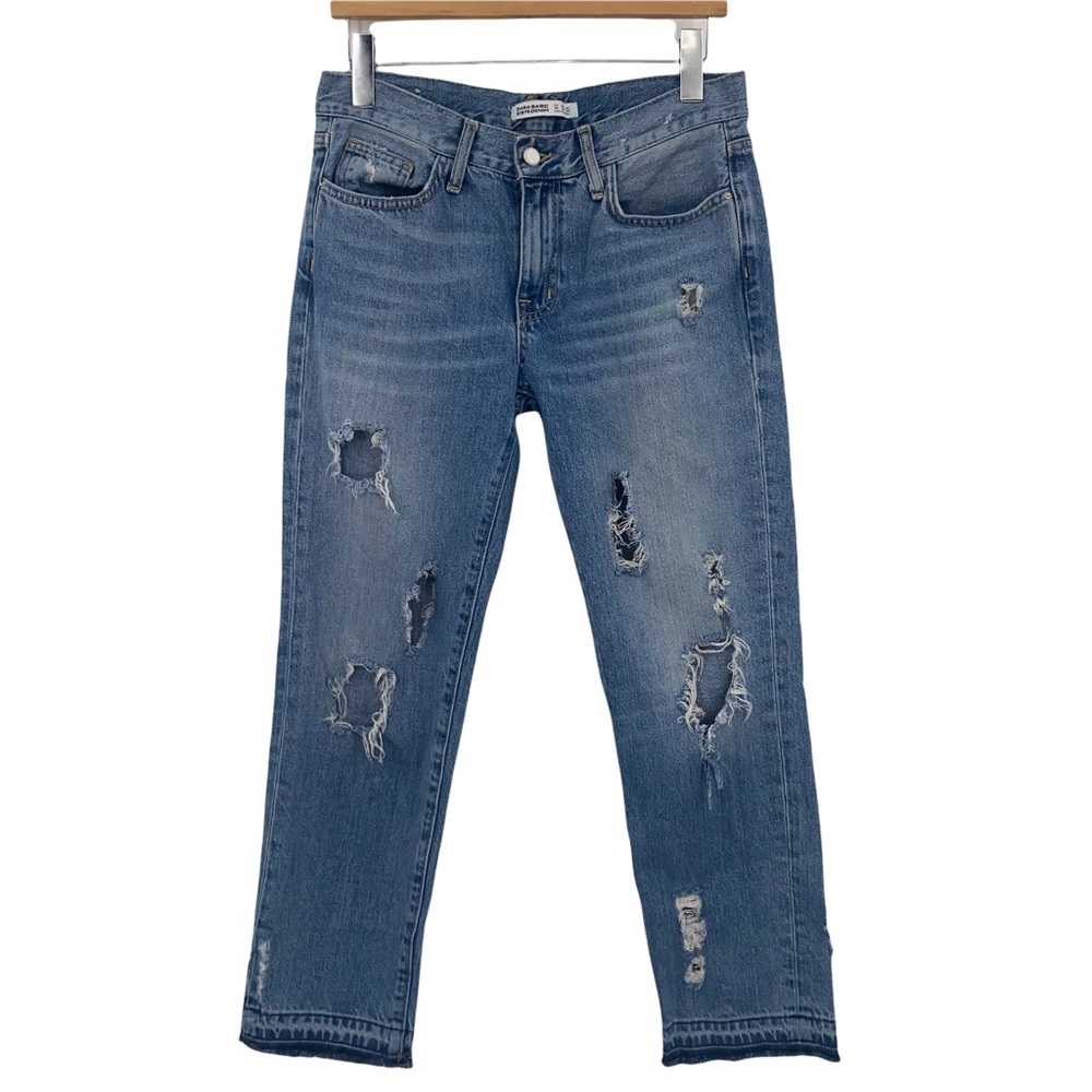 ZARA Z1975 Courtney Blue Cropped Straight Leg Mid-rise Distressed Jean, Size 4